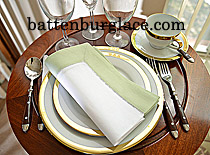 White Hemstitch Diner Napkin with Tender Green Colored Border - Click Image to Close